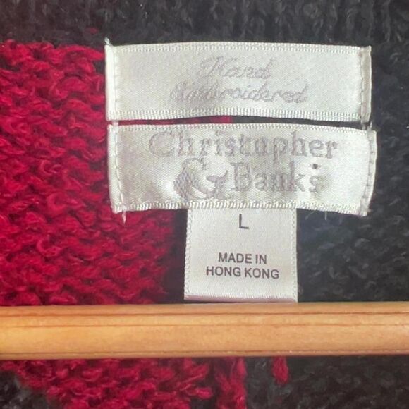 Vintage Christopher & Banks Hand Embroidered Mitten Christmas Knit Cardigan. L. - Picture 7 of 7